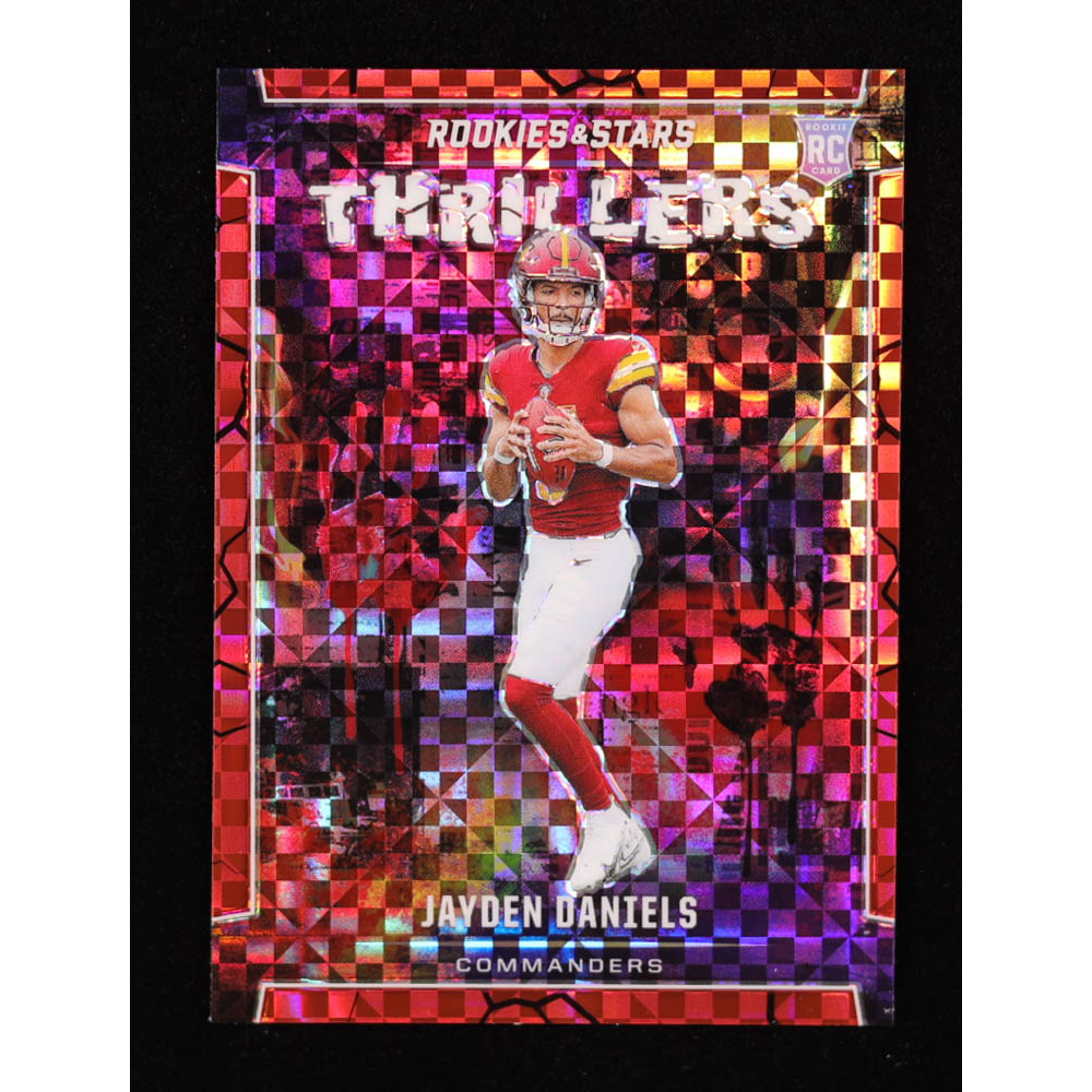 Jayden Daniels 2024 Rookies and Stars Thrillers Red Plaid #27 RC at PristineAuction.com
