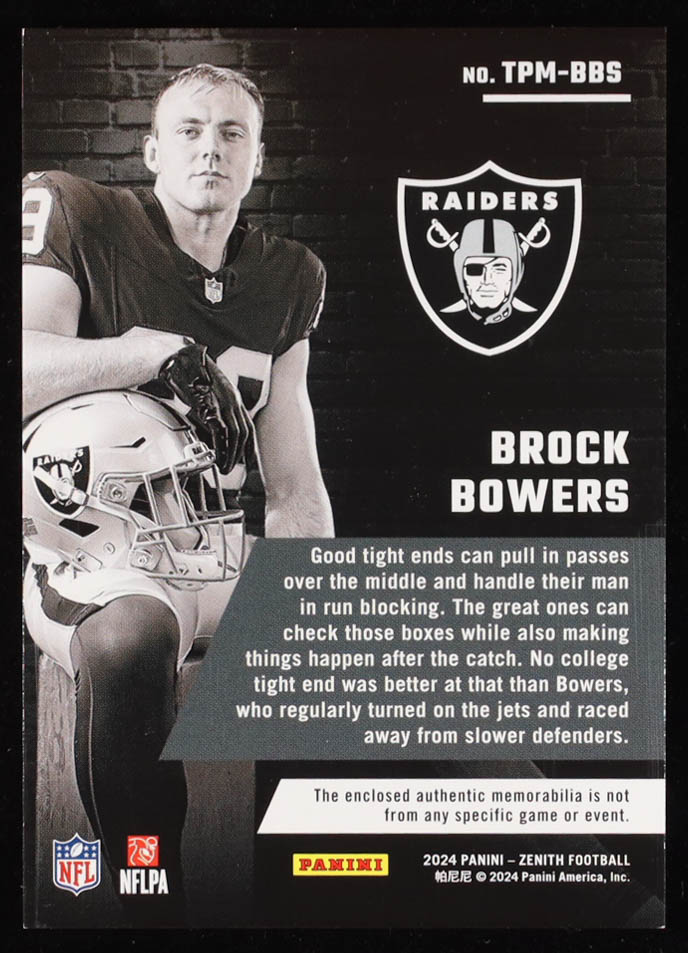 Brock Bowers 2024 Zenith Turning Pro Memorabilia #5 RC at PristineAuction.com Brock Bowers 2024 Zenith Turning Pro Memorabilia #5 RC at PristineAuction.com