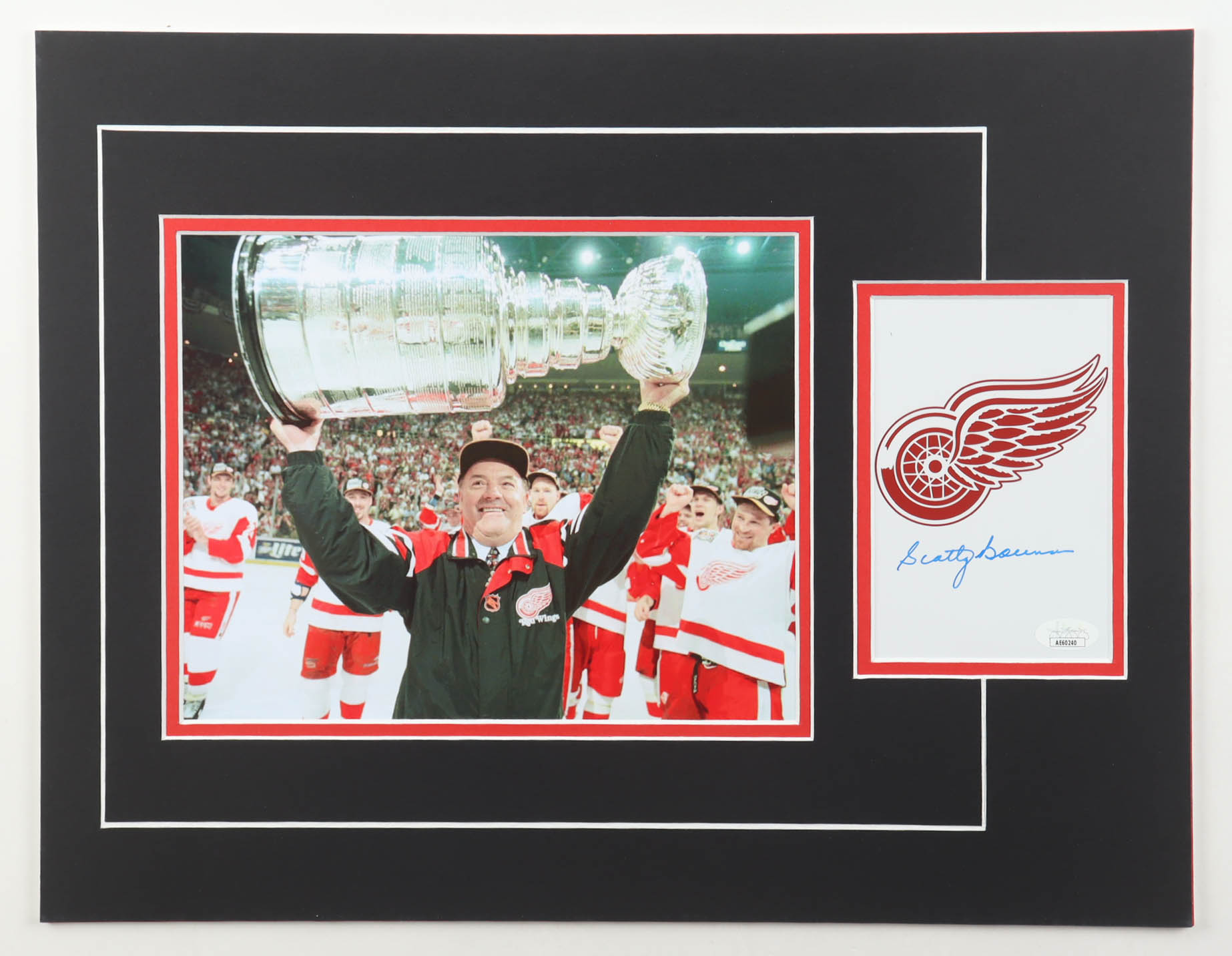 Scotty Bowman Signed Red Wings Custom Matted Cut Display (JSA) at PristineAuction.com Scotty Bowman Signed Red Wings Custom Matted Cut Display (JSA) at PristineAuction.com