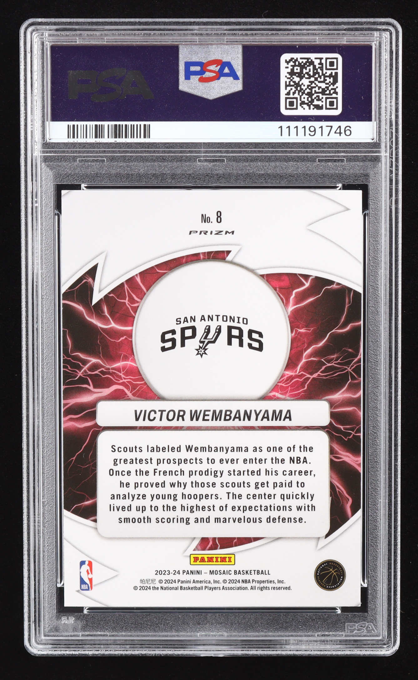 Victor Wembanyama 2023-24 Panini Mosaic Thunder Road Mosaic Green #8 RC (PSA 10) at PristineAuction.com Victor Wembanyama 2023-24 Panini Mosaic Thunder Road Mosaic Green #8 RC (PSA 10) at PristineAuction.com