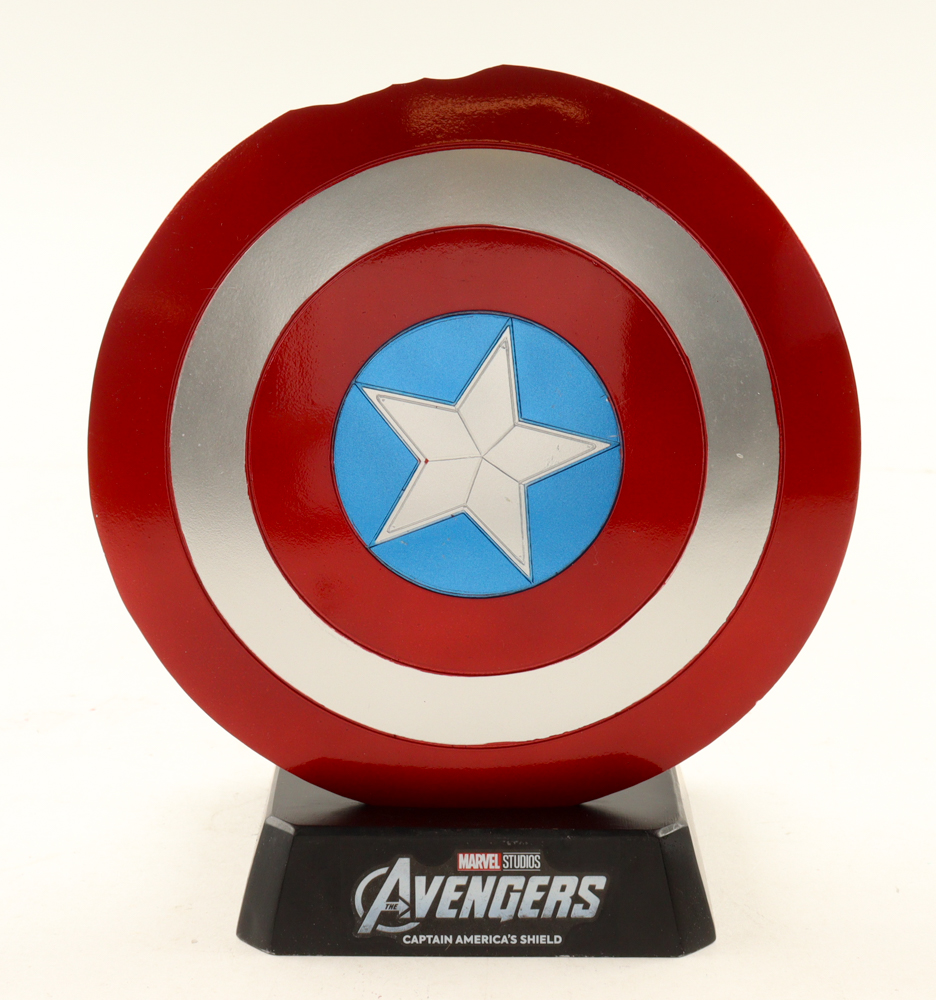 Marvel Studios "Captain America - The Avengers" 6" Replica Shield With Display Stand at PristineAuction.com Marvel Studios "Captain America - The Avengers" 6" Replica Shield With Display Stand at PristineAuction.com