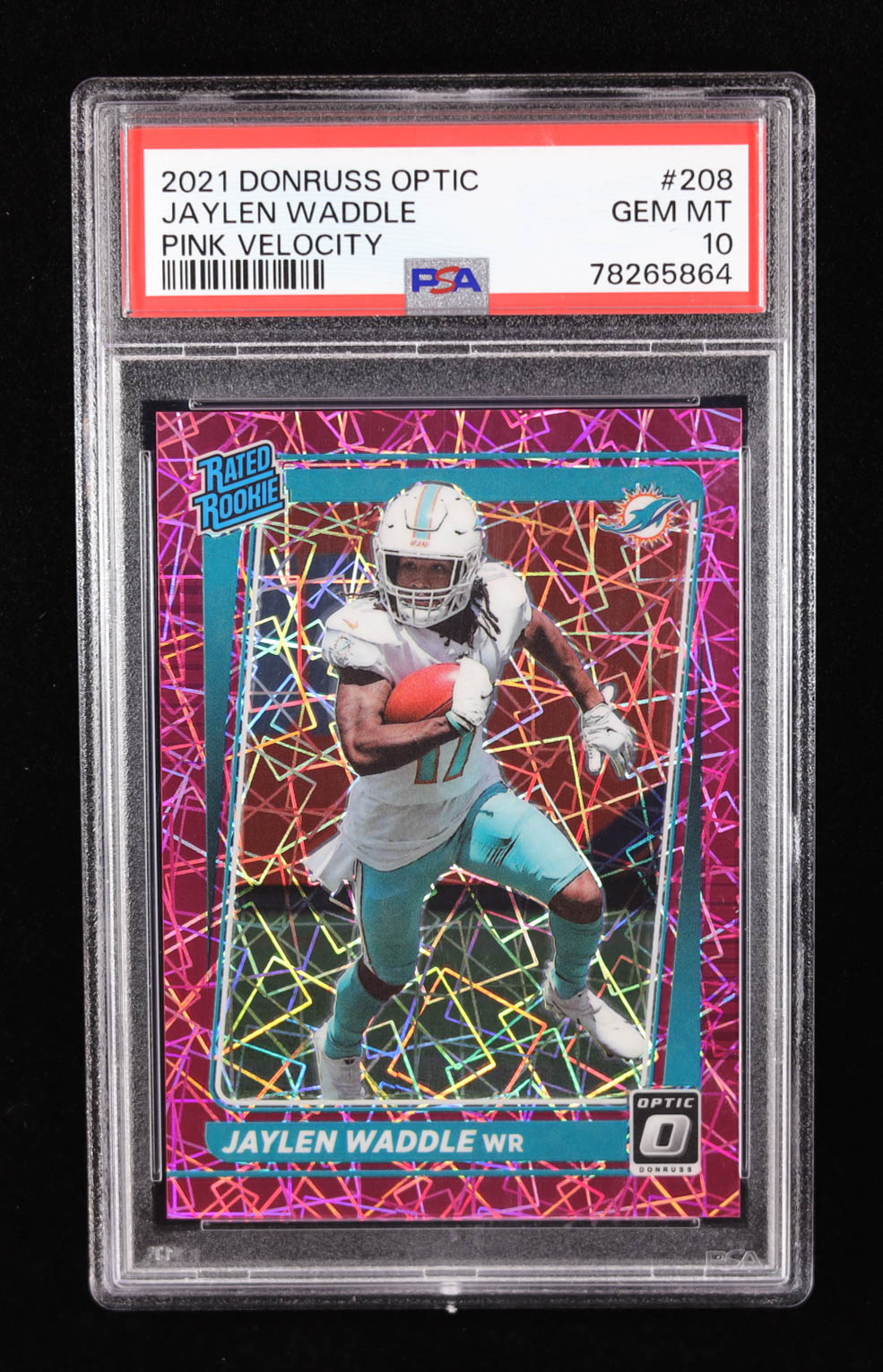 Jaylen Waddle 2021 Donruss Optic Pink #208 Jaylen Waddle RR RC #41/79 (PSA 10) at PristineAuction.com Jaylen Waddle 2021 Donruss Optic Pink #208 Jaylen Waddle RR RC #41/79 (PSA 10) at PristineAuction.com