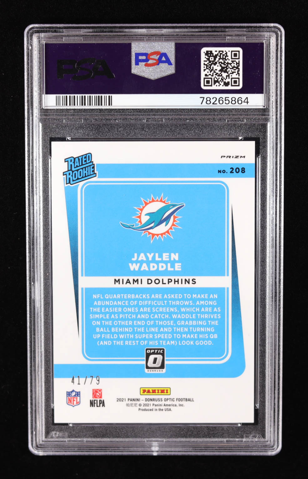 Jaylen Waddle 2021 Donruss Optic Pink #208 Jaylen Waddle RR RC #41/79 (PSA 10) at PristineAuction.com Jaylen Waddle 2021 Donruss Optic Pink #208 Jaylen Waddle RR RC #41/79 (PSA 10) at PristineAuction.com