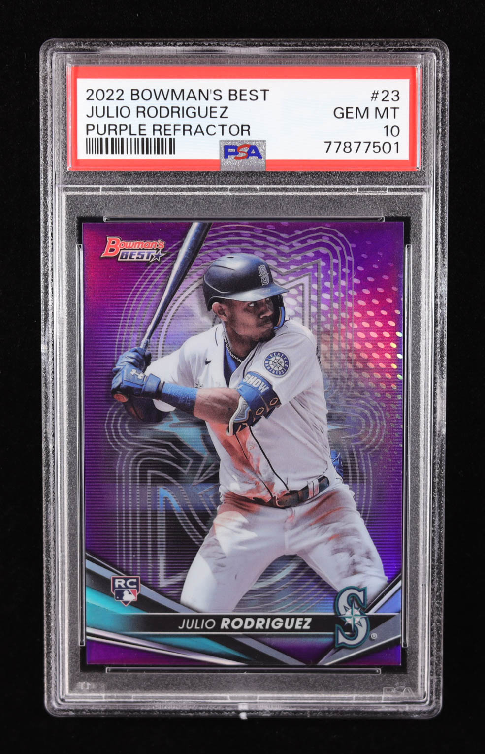 Julio Rodriguez 2022 Bowman's Best Purple Refractors #23 RC #151/250 (PSA 10) at PristineAuction.com Julio Rodriguez 2022 Bowman's Best Purple Refractors #23 RC #151/250 (PSA 10) at PristineAuction.com