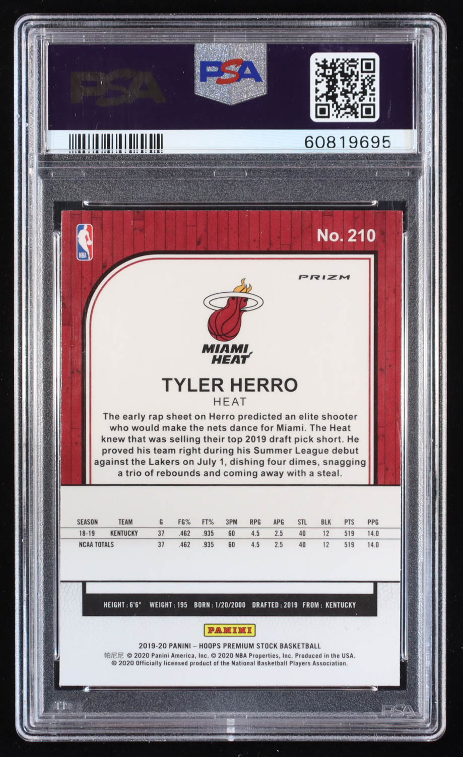 Tyler Herro 2019-20 Hoops Premium Stock Prizms Pulsar #210 RC (PSA 10) at PristineAuction.com Tyler Herro 2019-20 Hoops Premium Stock Prizms Pulsar #210 RC (PSA 10) at PristineAuction.com