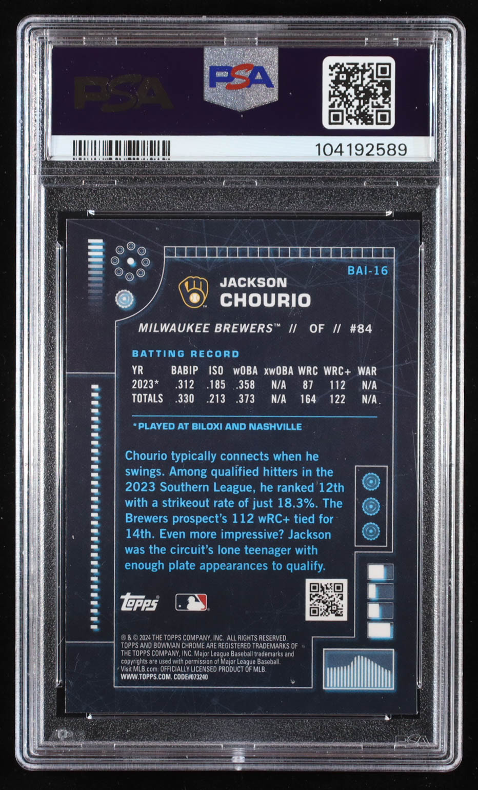 Jackson Chourio 2024 Bowman Chrome Bowman AI #BAI16 RC (PSA 9) at PristineAuction.com Jackson Chourio 2024 Bowman Chrome Bowman AI #BAI16 RC (PSA 9) at PristineAuction.com