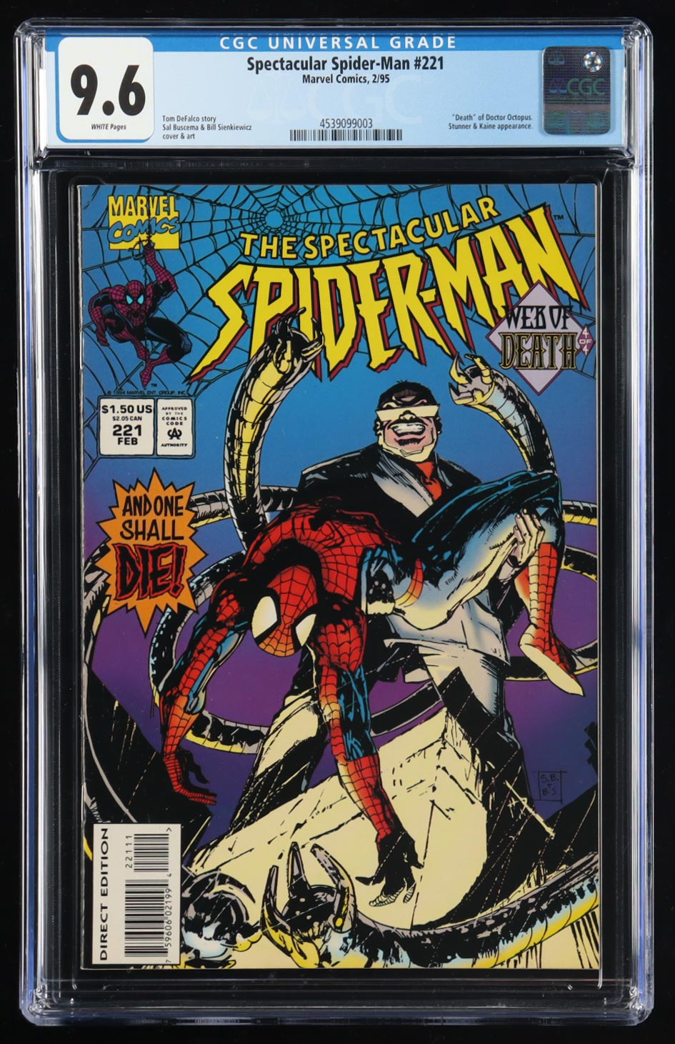 1995 "Spectacular Spider-Man" Issue #221 Marvel Comic Book (CGC 9.6) at PristineAuction.com 1995 "Spectacular Spider-Man" Issue #221 Marvel Comic Book (CGC 9.6) at PristineAuction.com