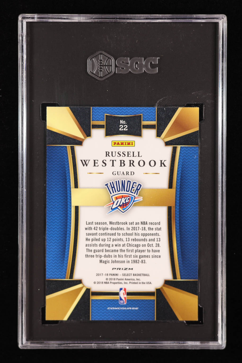 Russell Westbrook 2017-18 Select Prizms Scope #22 (SGC 10) at PristineAuction.com Russell Westbrook 2017-18 Select Prizms Scope #22 (SGC 10) at PristineAuction.com