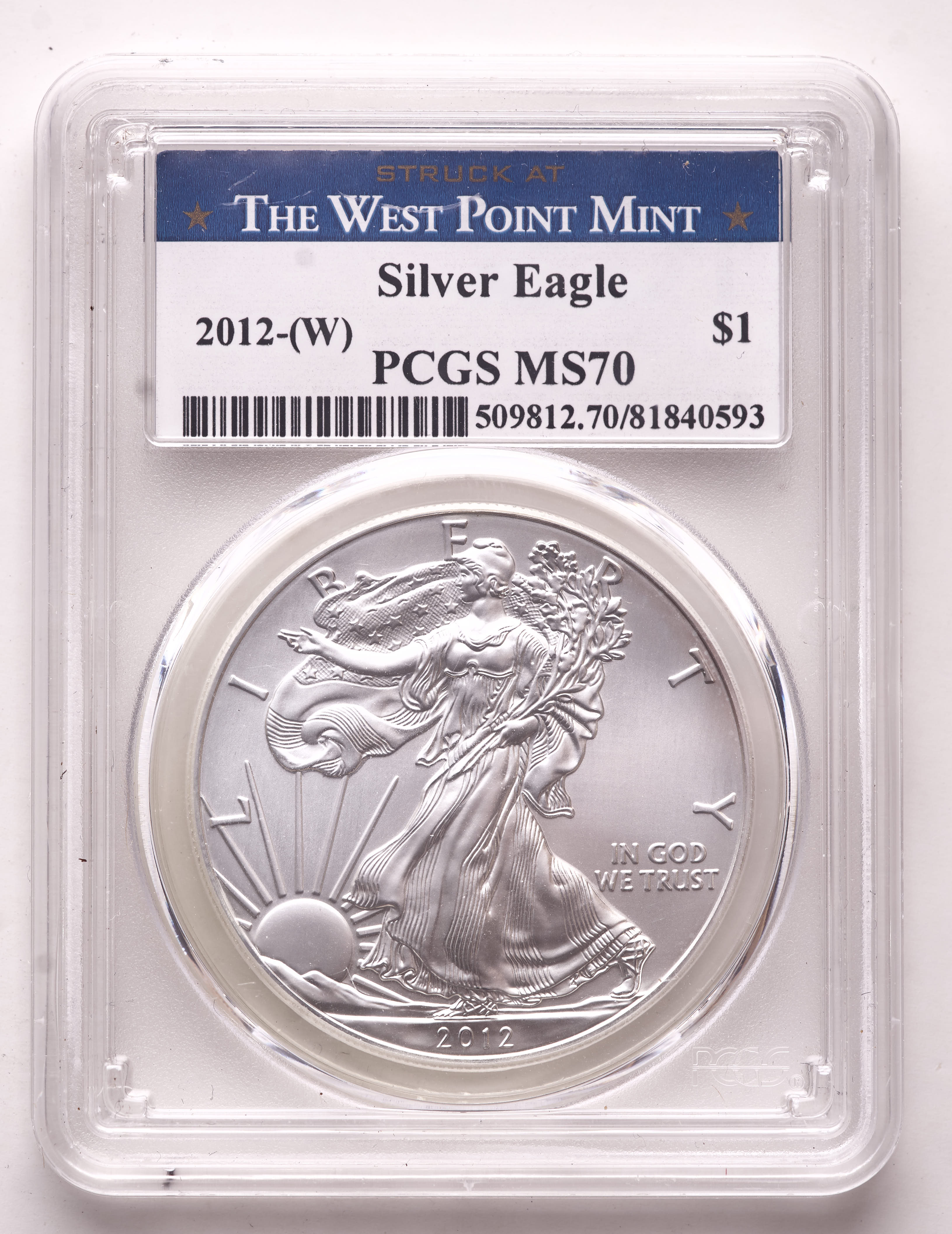2012 American Silver Eagle $1 One Dollar Coin - Struck At West Point (PCGS MS70) at PristineAuction.com 2012 American Silver Eagle $1 One Dollar Coin - Struck At West Point (PCGS MS70) at PristineAuction.com
