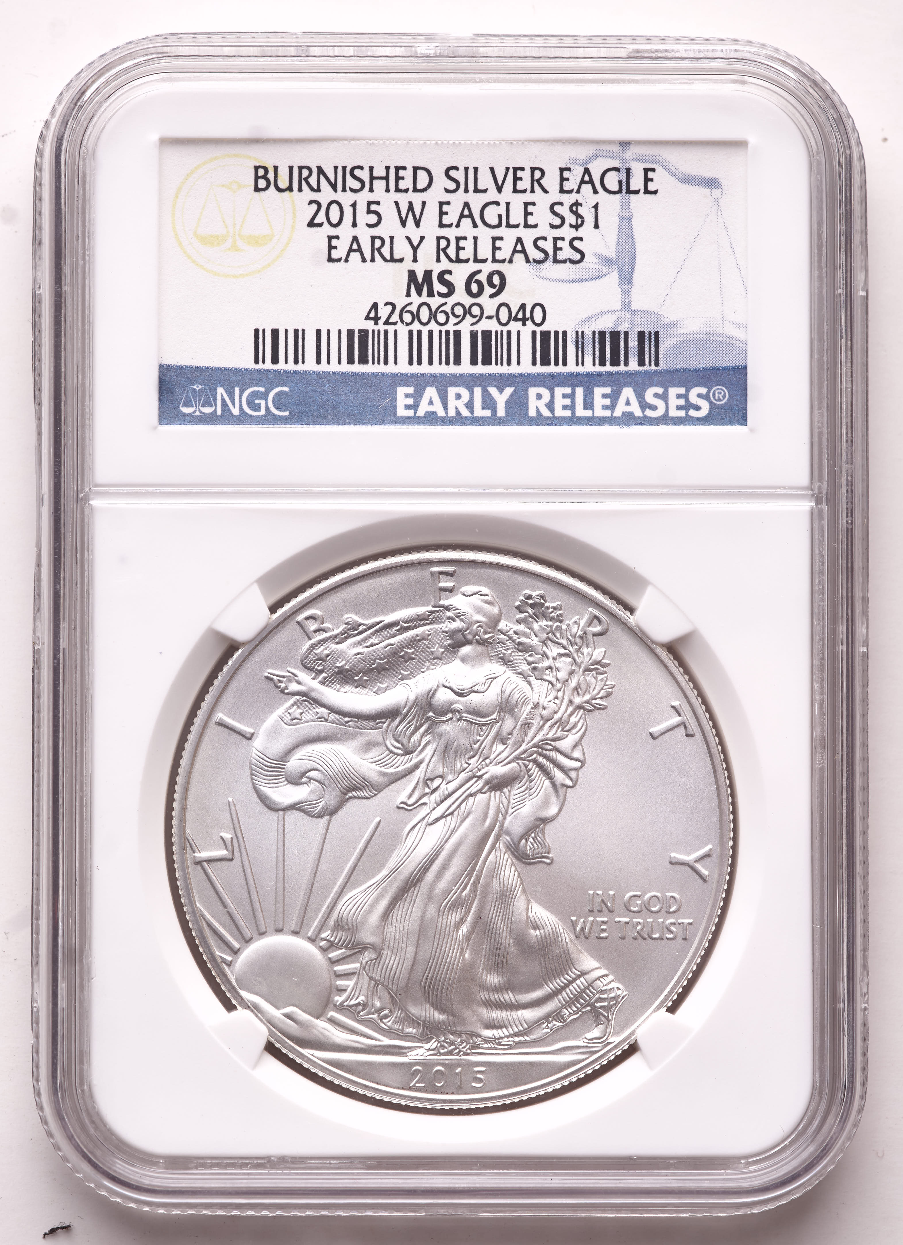 2015 American Silver Eagle $1 One Dollar Coin - Burnished, Early Releases (NGC MS69) at PristineAuction.com 2015 American Silver Eagle $1 One Dollar Coin - Burnished, Early Releases (NGC MS69) at PristineAuction.com