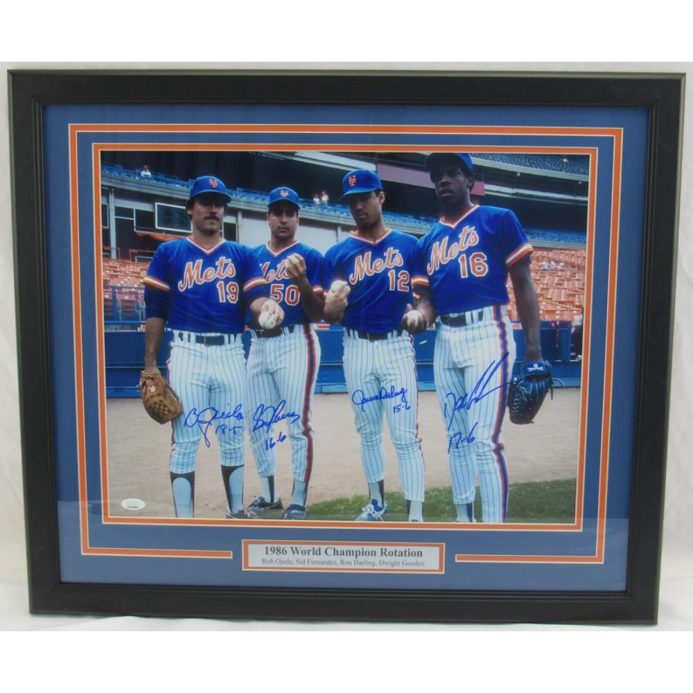 Mets Custom Framed Photo Signed By (4) with Dwight Gooden, Bob Ojeda, Ron Darling & Sid Fernandez (JSA) at PristineAuction.com