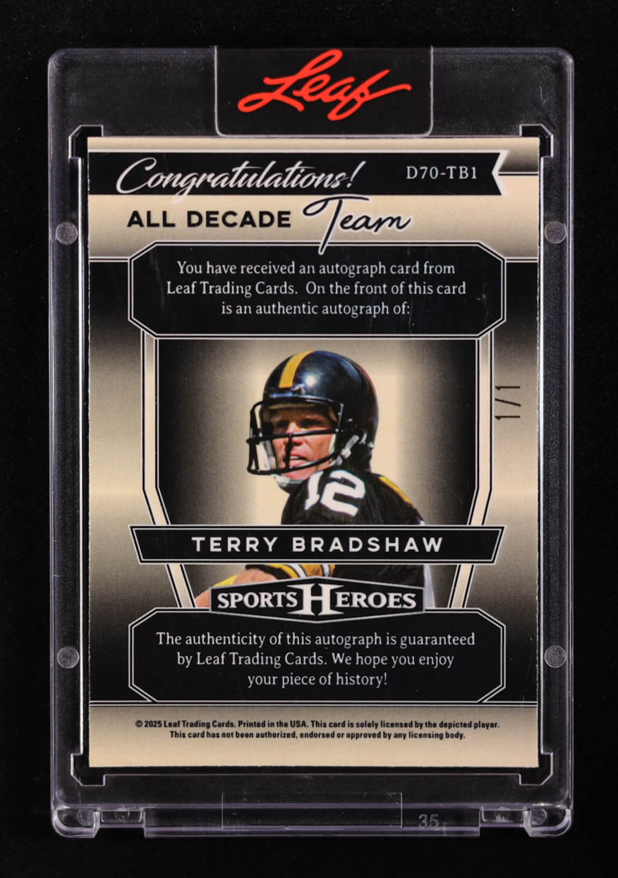 Terry Bradshaw 2025 Leaf Sports Heroes 1970s All Decade Team Red Holo #D70TB1 #1/1 at PristineAuction.com Terry Bradshaw 2025 Leaf Sports Heroes 1970s All Decade Team Red Holo #D70TB1 #1/1 at PristineAuction.com