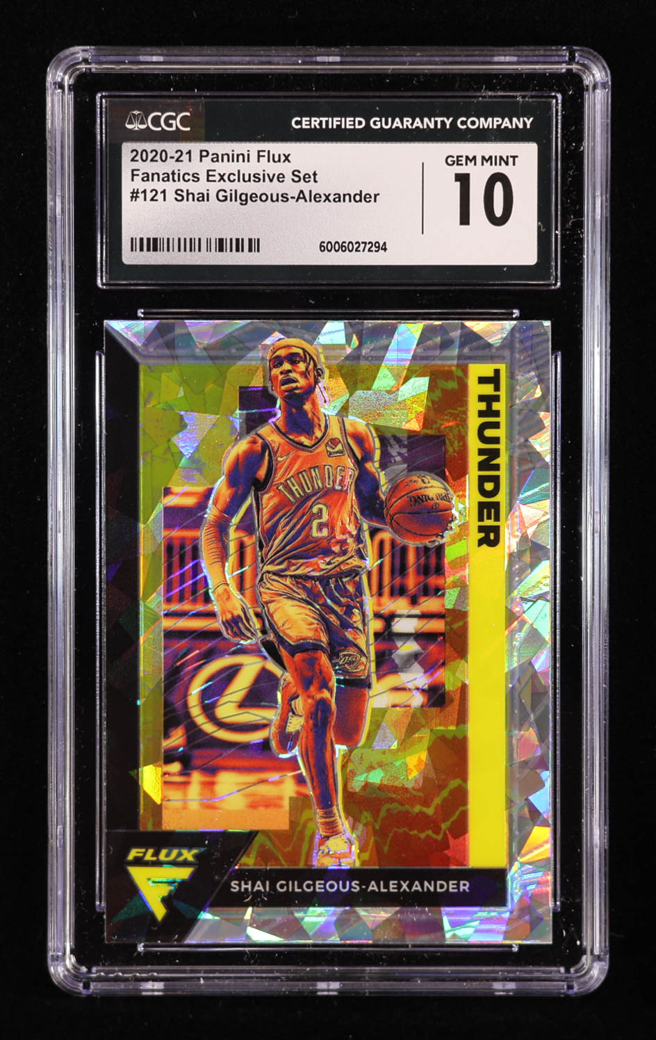 Shai Gilgeous-Alexander 2020-21 Panini Flux Fanatics Factory Cracked Ice #121 (CGC 10) at PristineAuction.com Shai Gilgeous-Alexander 2020-21 Panini Flux Fanatics Factory Cracked Ice #121 (CGC 10) at PristineAuction.com