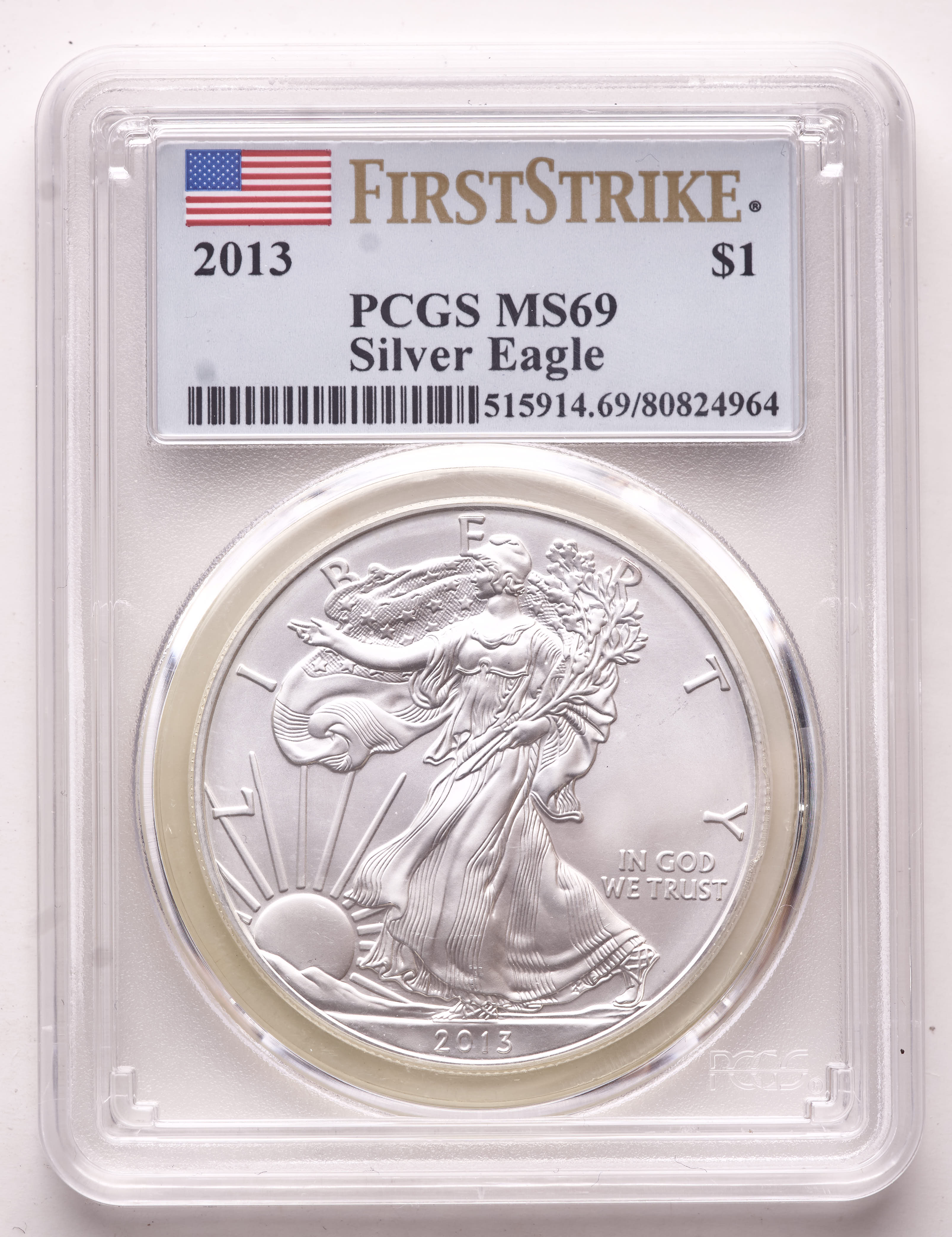 2013 American Silver Eagle $1 One Dollar Coin - First Strike (PCGS MS69) at PristineAuction.com 2013 American Silver Eagle $1 One Dollar Coin - First Strike (PCGS MS69) at PristineAuction.com