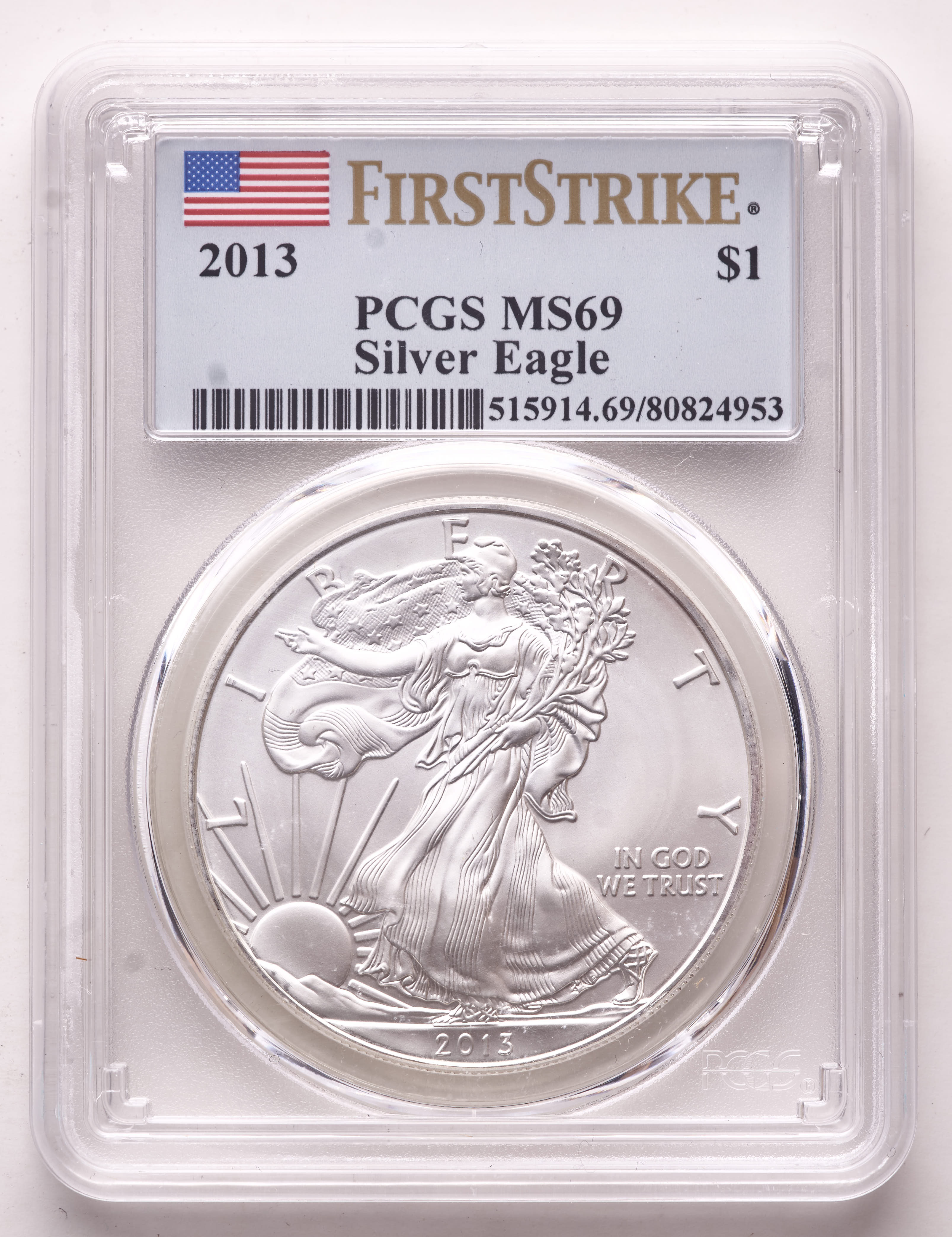 2013 American Silver Eagle $1 One Dollar Coin - First Strike (PCGS MS69) at PristineAuction.com 2013 American Silver Eagle $1 One Dollar Coin - First Strike (PCGS MS69) at PristineAuction.com