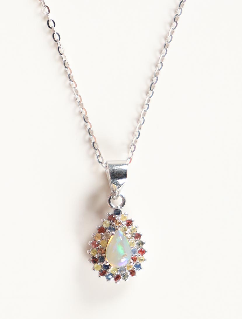 New 1 Carat Lab Grown Opal & Sapphire Necklace | Estimated Retail Value: $950.00 (UGL) at PristineAuction.com New 1 Carat Lab Grown Opal & Sapphire Necklace | Estimated Retail Value: $950.00 (UGL) at PristineAuction.com