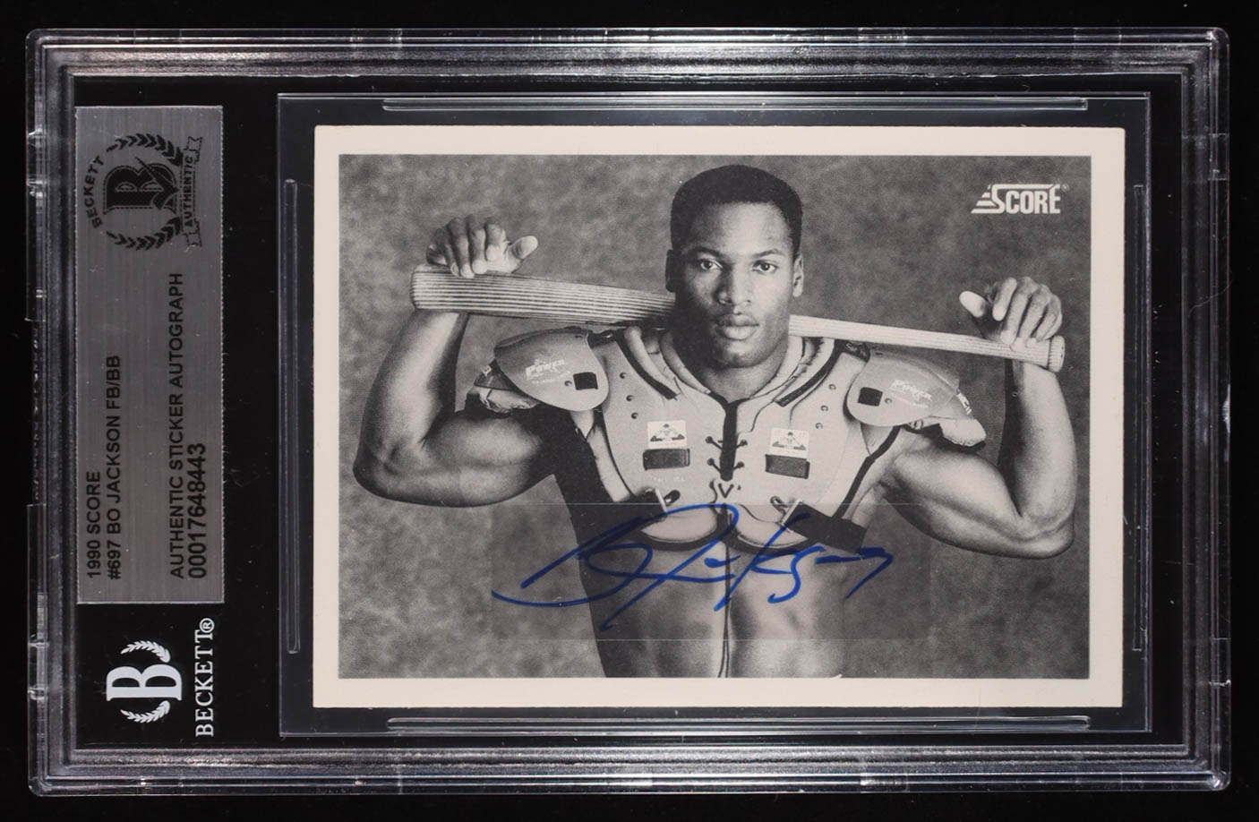 Bo Jackson Signed Sticker on 1990 Score #697 FB/BB (BGS) at PristineAuction.com Bo Jackson Signed Sticker on 1990 Score #697 FB/BB (BGS) at PristineAuction.com