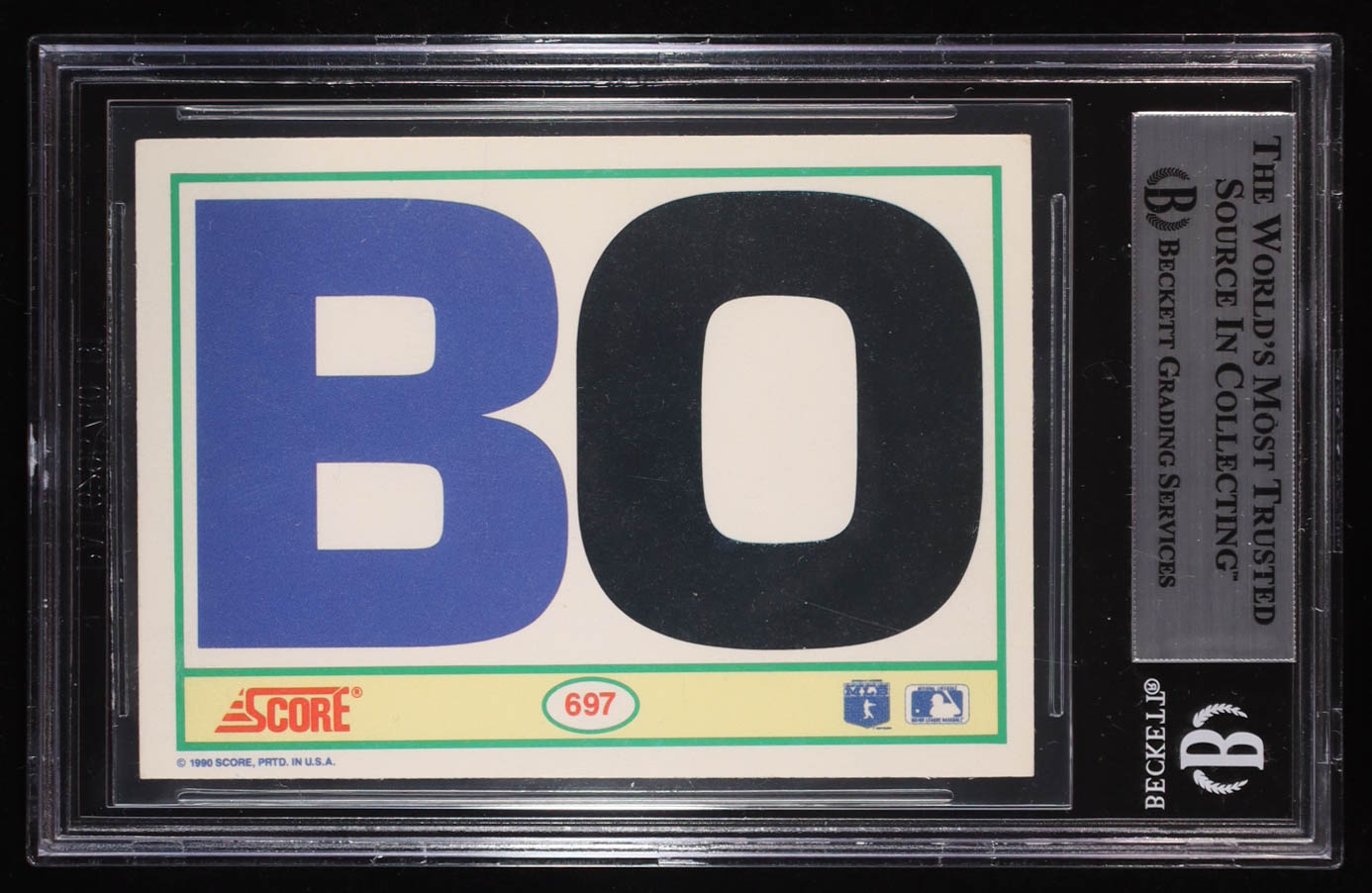 Bo Jackson Signed Sticker on 1990 Score #697 FB/BB (BGS) at PristineAuction.com Bo Jackson Signed Sticker on 1990 Score #697 FB/BB (BGS) at PristineAuction.com