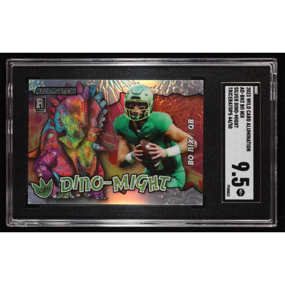 Bo Nix 2023 Wild Card Alumination Dino-Might Silver Triceratops #ADBN2 #44/50 (SGC 9.5) at PristineAuction.com