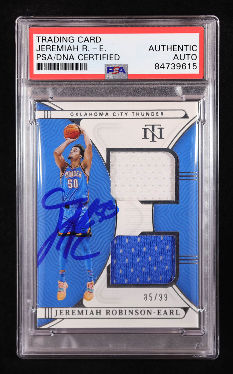 Jeremiah Robinson-Earl Signed 2021-22 Panini National Treasures Rookie Dual Materials #2 #85/99 RC (PSA Authentic) at PristineAuction.com Jeremiah Robinson-Earl Signed 2021-22 Panini National Treasures Rookie Dual Materials #2 #85/99 RC (PSA Authentic) at PristineAuction.com