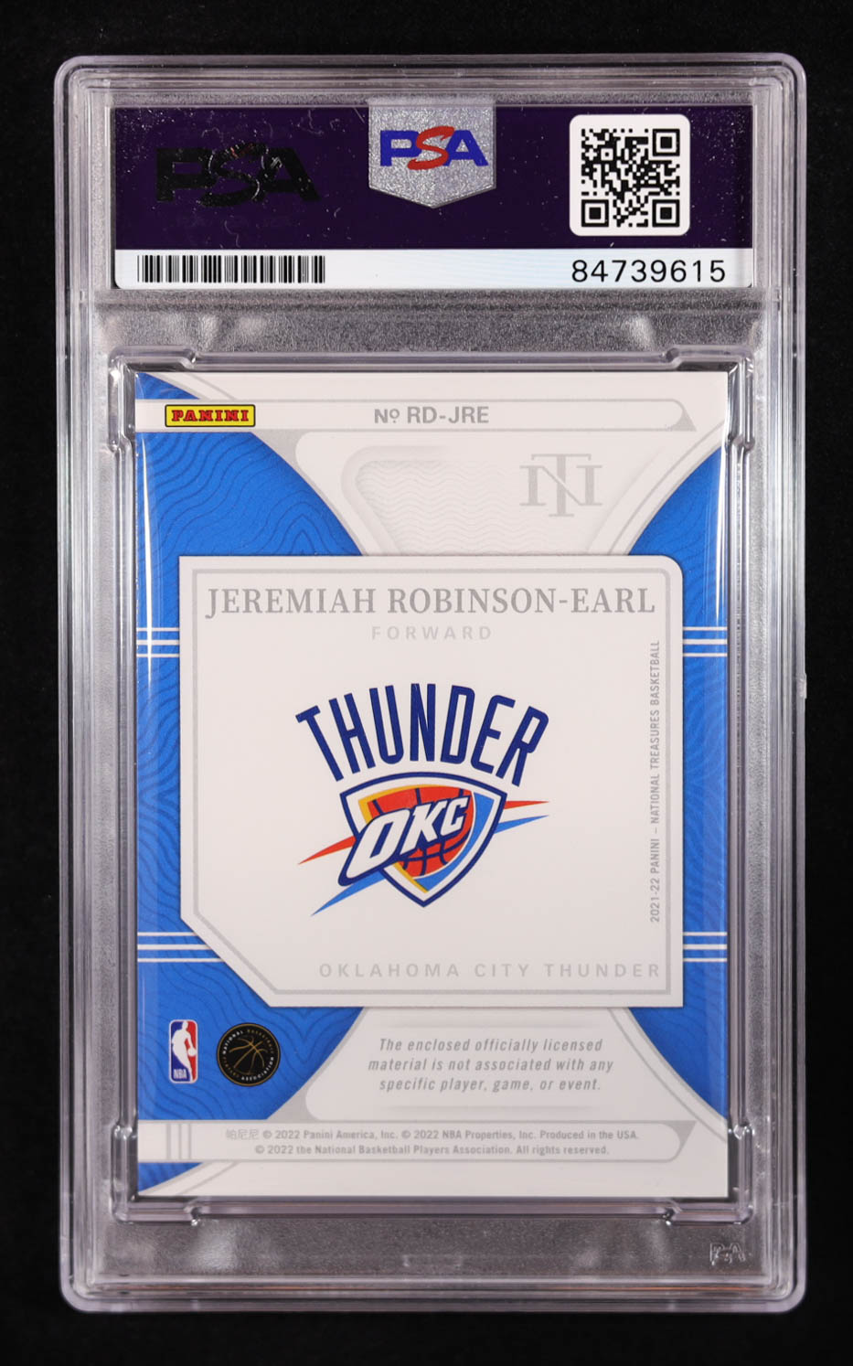 Jeremiah Robinson-Earl Signed 2021-22 Panini National Treasures Rookie Dual Materials #2 #85/99 RC (PSA Authentic) at PristineAuction.com Jeremiah Robinson-Earl Signed 2021-22 Panini National Treasures Rookie Dual Materials #2 #85/99 RC (PSA Authentic) at PristineAuction.com