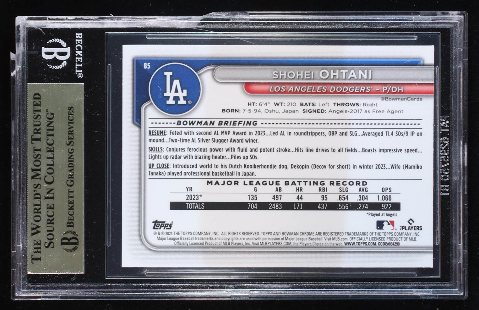 Shohei Ohtani 2024 Bowman Chrome Mega Box #85 (BGS 9.5) at PristineAuction.com Shohei Ohtani 2024 Bowman Chrome Mega Box #85 (BGS 9.5) at PristineAuction.com