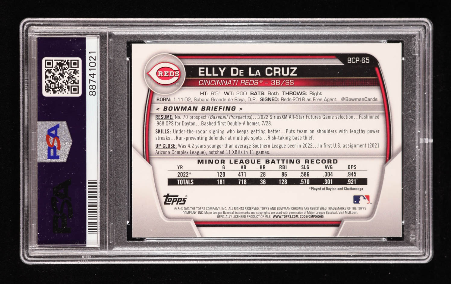 Elly De La Cruz 2023 Bowman Chrome Prospects #BCP65 RC (PSA 10) at PristineAuction.com Elly De La Cruz 2023 Bowman Chrome Prospects #BCP65 RC (PSA 10) at PristineAuction.com