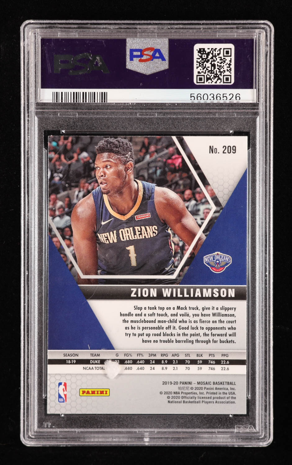 Zion Williamson 2019-20 Panini Mosaic #209 RC (PSA 10) at PristineAuction.com Zion Williamson 2019-20 Panini Mosaic #209 RC (PSA 10) at PristineAuction.com