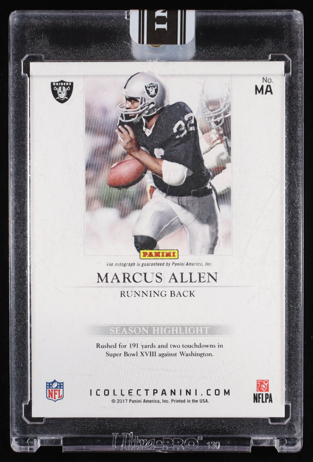 Marcus Allen 2017 Panini Super Bowl LI Private Signings #MA #5/5 at PristineAuction.com Marcus Allen 2017 Panini Super Bowl LI Private Signings #MA #5/5 at PristineAuction.com