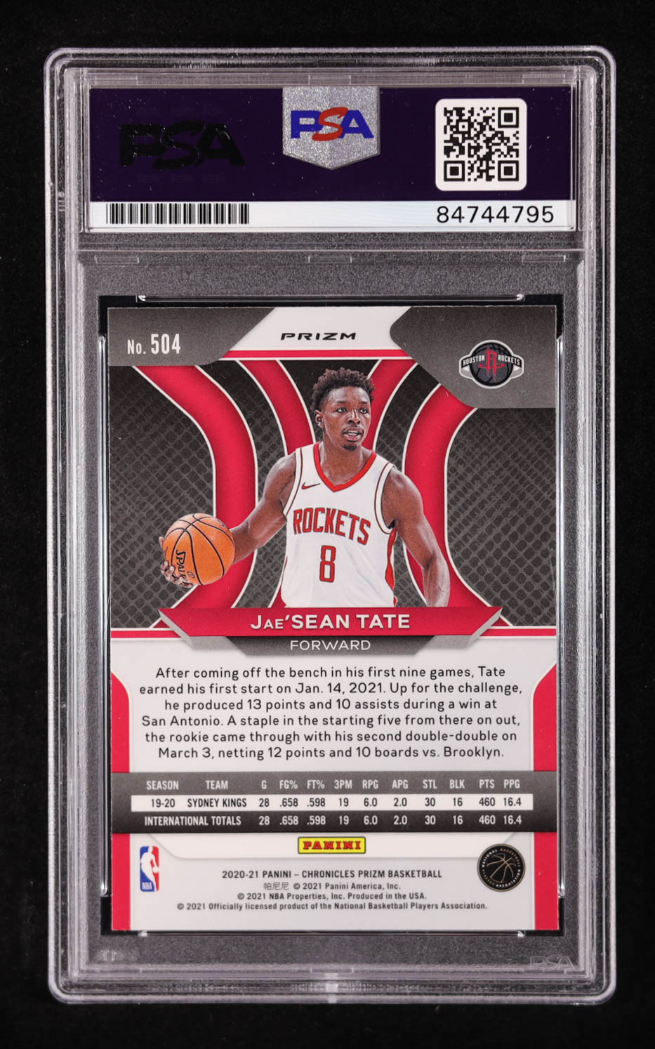 Jae'Sean Tate Signed 2020-21 Panini Chronicles Silver #504 RC (PSA Authentic) at PristineAuction.com Jae'Sean Tate Signed 2020-21 Panini Chronicles Silver #504 RC (PSA Authentic) at PristineAuction.com