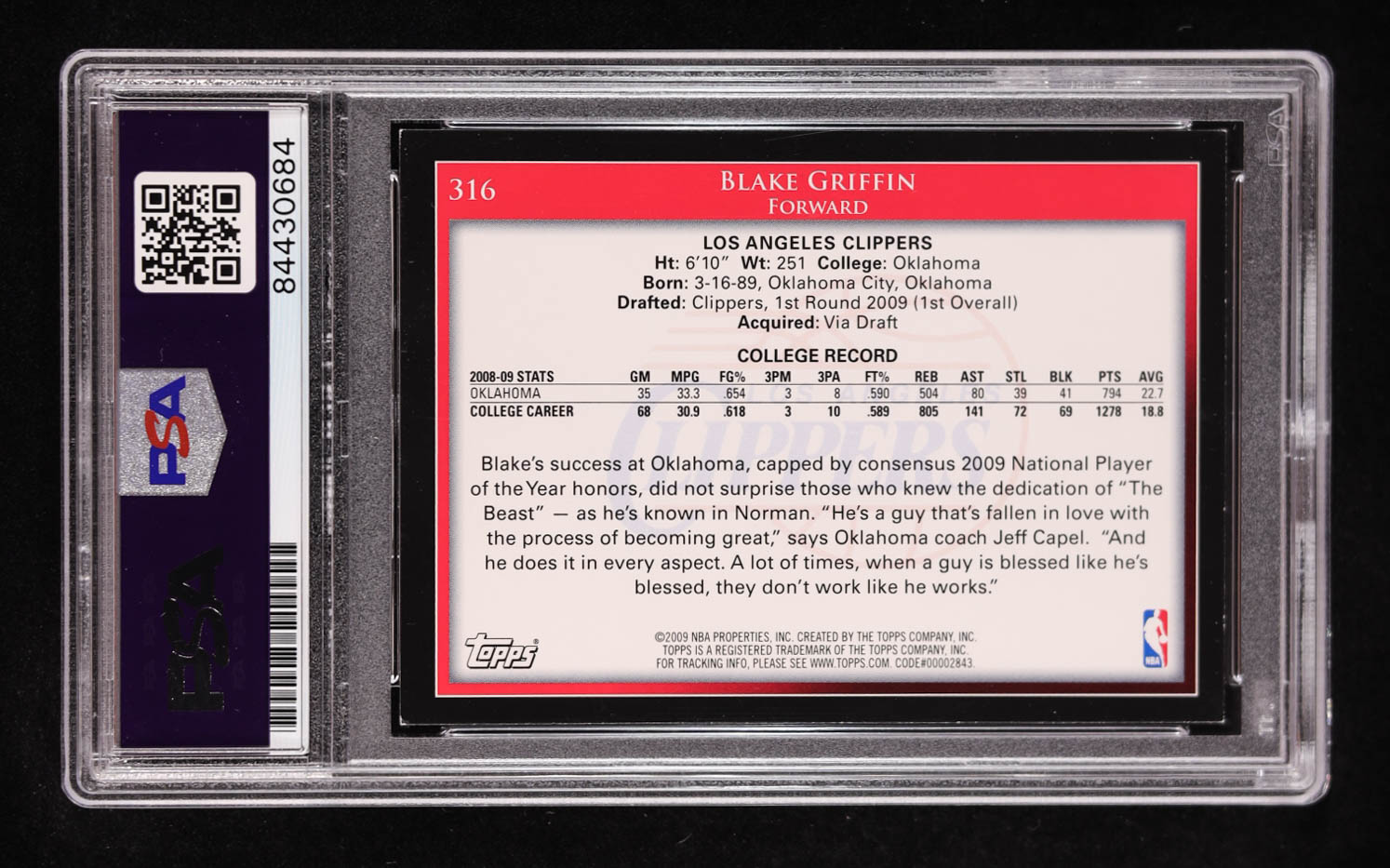 Blake Griffin Signed 2009-10 Topps #316 RC (PSA Authentic) at PristineAuction.com Blake Griffin Signed 2009-10 Topps #316 RC (PSA Authentic) at PristineAuction.com