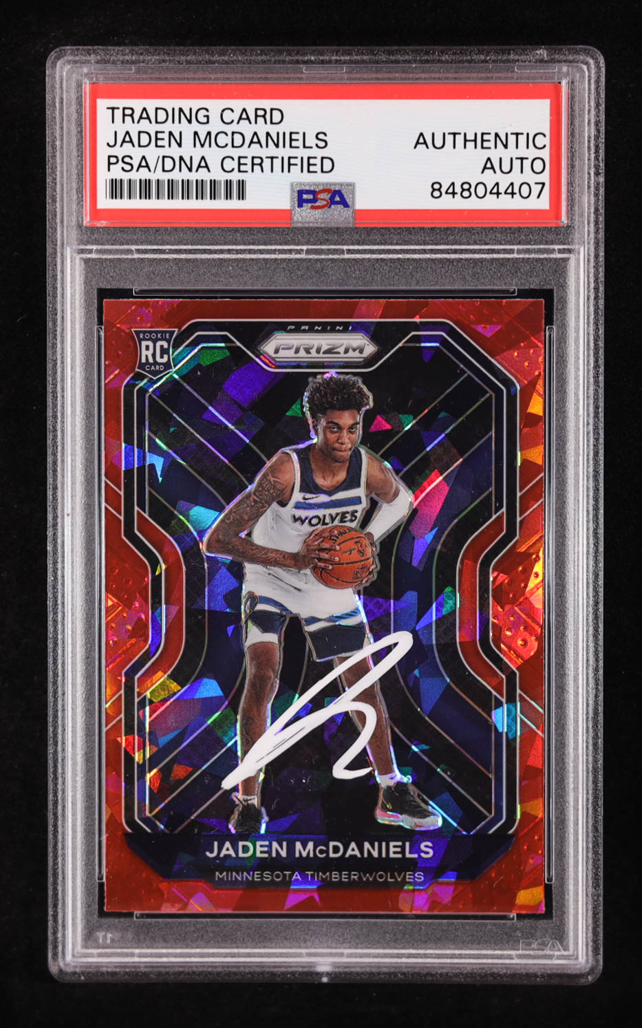Jaden McDaniels Signed 2020-21 Panini Prizm Prizms Red Ice #277 RC (PSA Authentic) at PristineAuction.com Jaden McDaniels Signed 2020-21 Panini Prizm Prizms Red Ice #277 RC (PSA Authentic) at PristineAuction.com