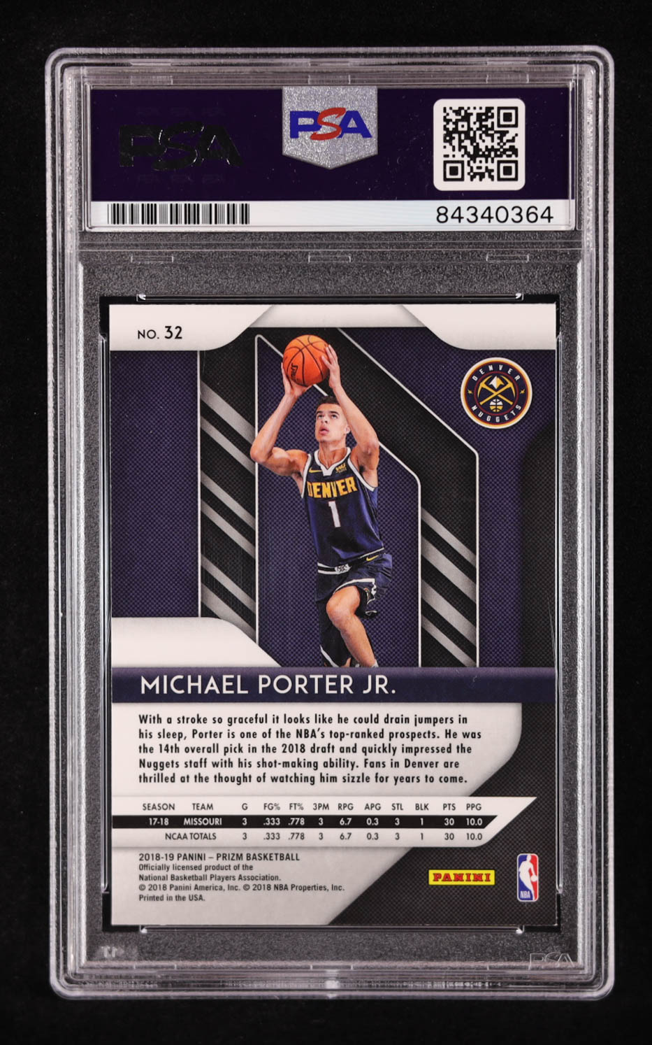 Michael Porter Jr. Signed 2018-19 Panini Prizm #32 RC (PSA Authentic) at PristineAuction.com Michael Porter Jr. Signed 2018-19 Panini Prizm #32 RC (PSA Authentic) at PristineAuction.com