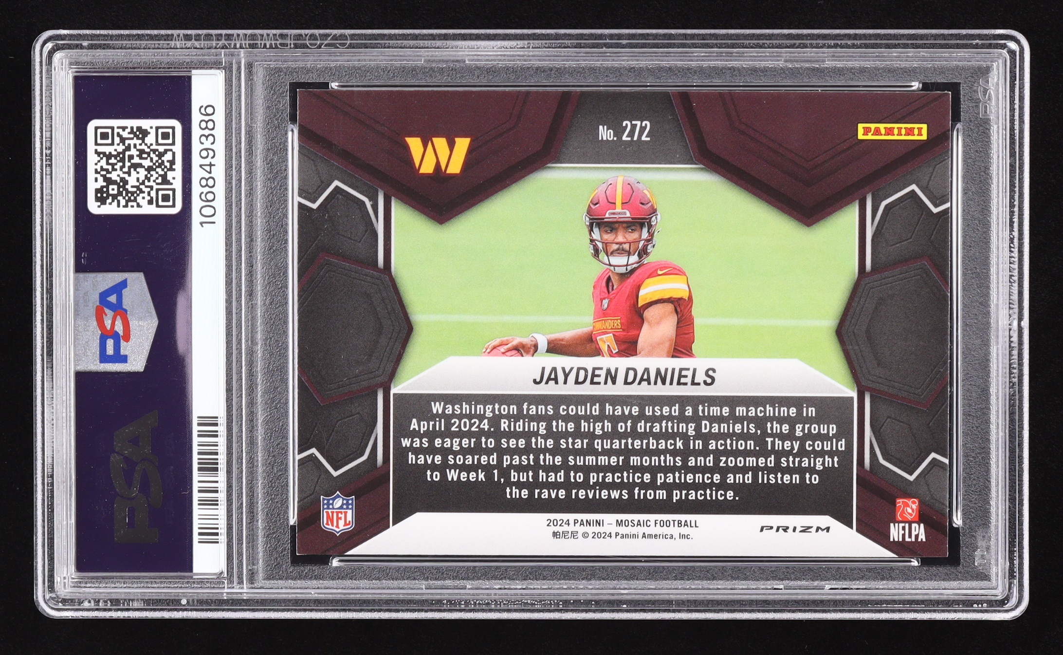 Jayden Daniels 2024 Panini Mosaic Mosaic Reactive Yellow #272 DEB RC (PSA 8) at PristineAuction.com Jayden Daniels 2024 Panini Mosaic Mosaic Reactive Yellow #272 DEB RC (PSA 8) at PristineAuction.com