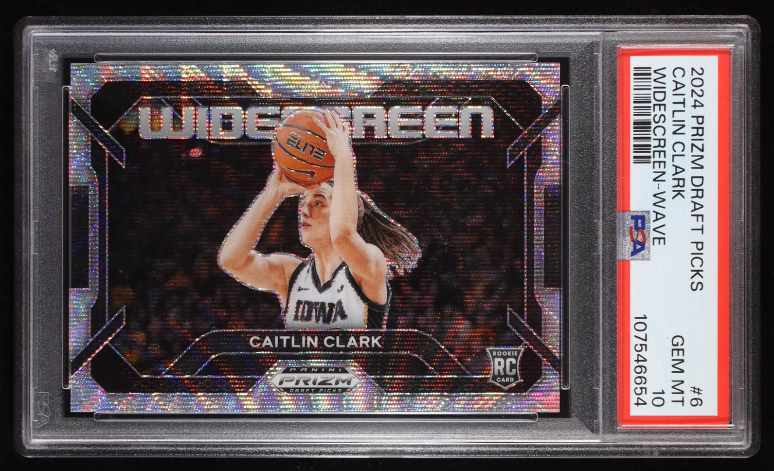Caitlin Clark 2024-25 Panini Prizm Draft Picks Widescreen Prizms Wave #6 #53/99 RC (PSA 10) at PristineAuction.com Caitlin Clark 2024-25 Panini Prizm Draft Picks Widescreen Prizms Wave #6 #53/99 RC (PSA 10) at PristineAuction.com
