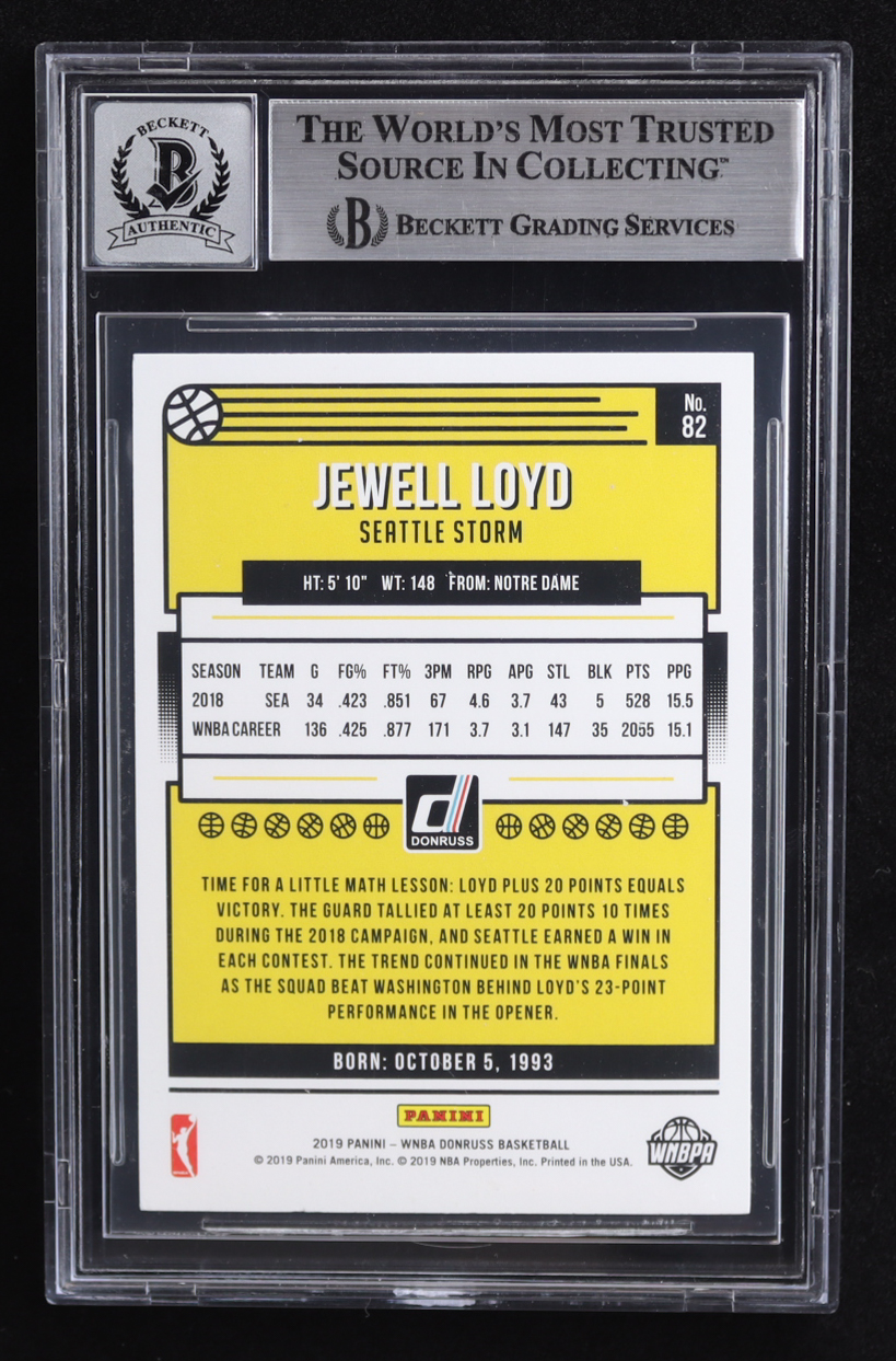 Jewell Loyd Signed 2019 Panini Donruss WNBA #82 (BGS | Auto Grade BGS 10) at PristineAuction.com Jewell Loyd Signed 2019 Panini Donruss WNBA #82 (BGS | Auto Grade BGS 10) at PristineAuction.com