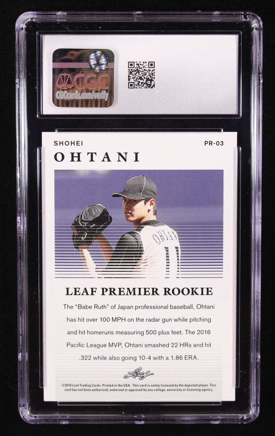Shohei Ohtani 2018 Leaf Premier Rookies #PR03 RC (CGC 10) at PristineAuction.com Shohei Ohtani 2018 Leaf Premier Rookies #PR03 RC (CGC 10) at PristineAuction.com
