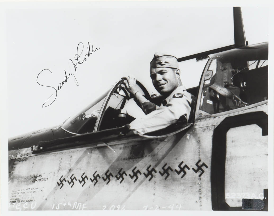 Sandy McCorkle Signed 8x10 Photo WWII 31st FG Ace 11 Victories (AIV) at PristineAuction.com Sandy McCorkle Signed 8x10 Photo WWII 31st FG Ace 11 Victories (AIV) at PristineAuction.com