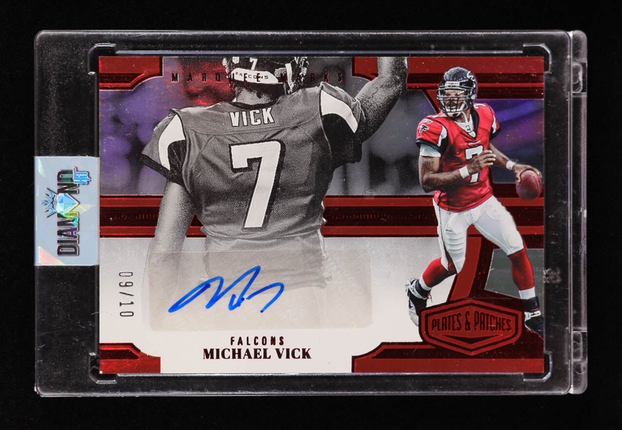 Michael Vick 2023 Panini Plates and Patches Marquee Marks Red #3 #09/10 at PristineAuction.com Michael Vick 2023 Panini Plates and Patches Marquee Marks Red #3 #09/10 at PristineAuction.com