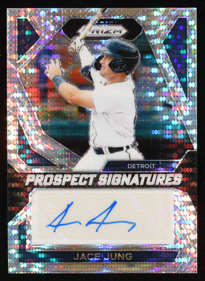 Jace Jung 2024 Panini Prizm Prospect Signatures Prizms Pulsar #27 RC #108/199 at PristineAuction.com Jace Jung 2024 Panini Prizm Prospect Signatures Prizms Pulsar #27 RC #108/199 at PristineAuction.com