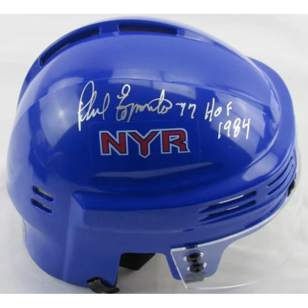 Phil Esposito Signed Rangers Mini Helmet Inscribed "HOF 1984" (JSA) at PristineAuction.com
