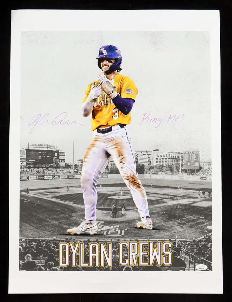 Dylan Crews Signed LSU Tigers 18x24 Photo Inscribed "Ring Me!" (JSA) at PristineAuction.com Dylan Crews Signed LSU Tigers 18x24 Photo Inscribed "Ring Me!" (JSA) at PristineAuction.com