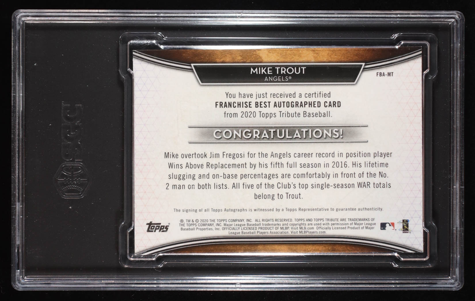 Mike Trout 2020 Topps Tribute Franchise Best Autographs #FBAMT #02/15 (SGC 9) at PristineAuction.com Mike Trout 2020 Topps Tribute Franchise Best Autographs #FBAMT #02/15 (SGC 9) at PristineAuction.com