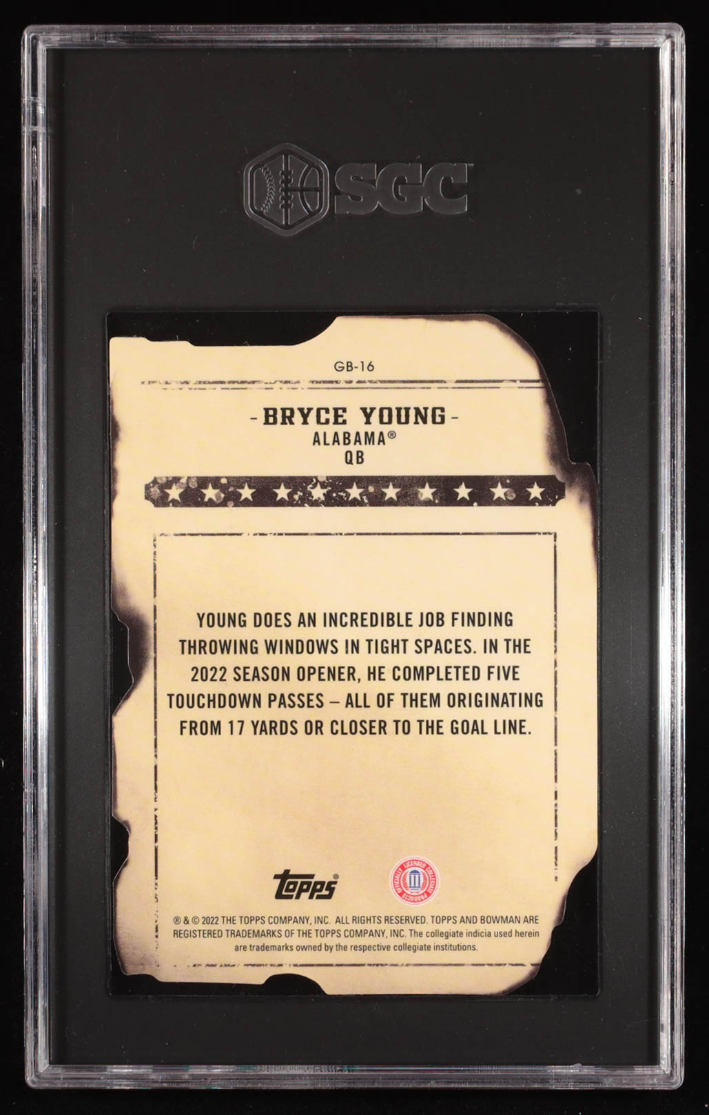 Bryce Young 2022 Bowman's Best University Gunslingers and Bandits #GB16 RC (SGC 9.5) at PristineAuction.com Bryce Young 2022 Bowman's Best University Gunslingers and Bandits #GB16 RC (SGC 9.5) at PristineAuction.com