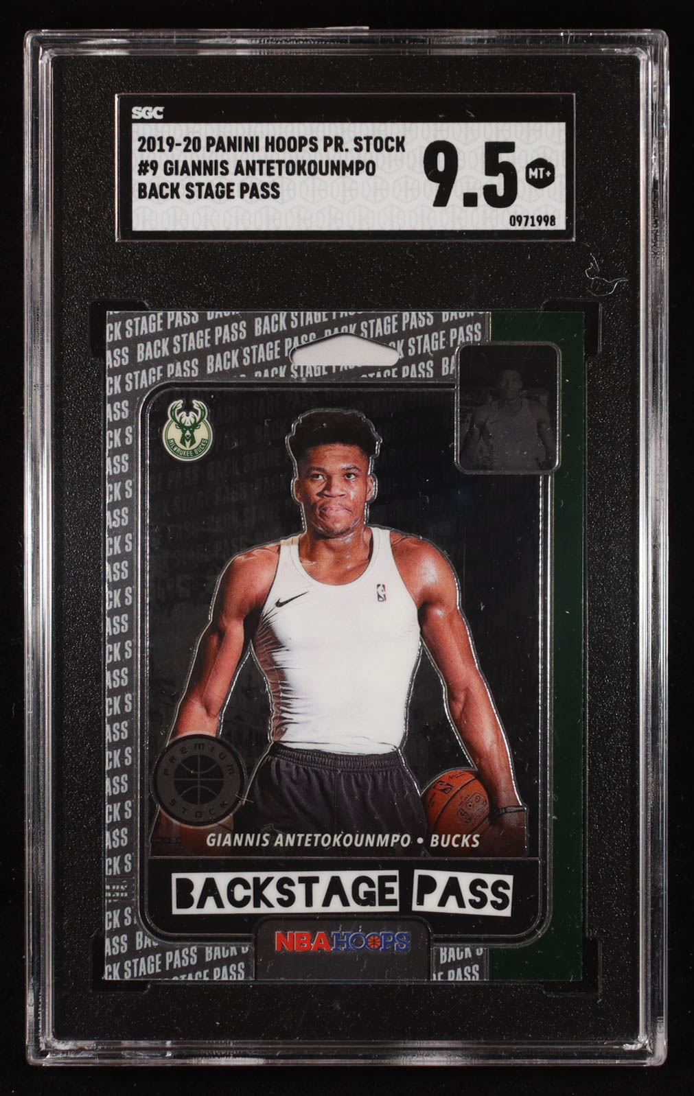 Giannis Antetokounmpo 2019-20 Hoops Premium Stock Back Stage Pass #9 (SGC 9.5) at PristineAuction.com Giannis Antetokounmpo 2019-20 Hoops Premium Stock Back Stage Pass #9 (SGC 9.5) at PristineAuction.com