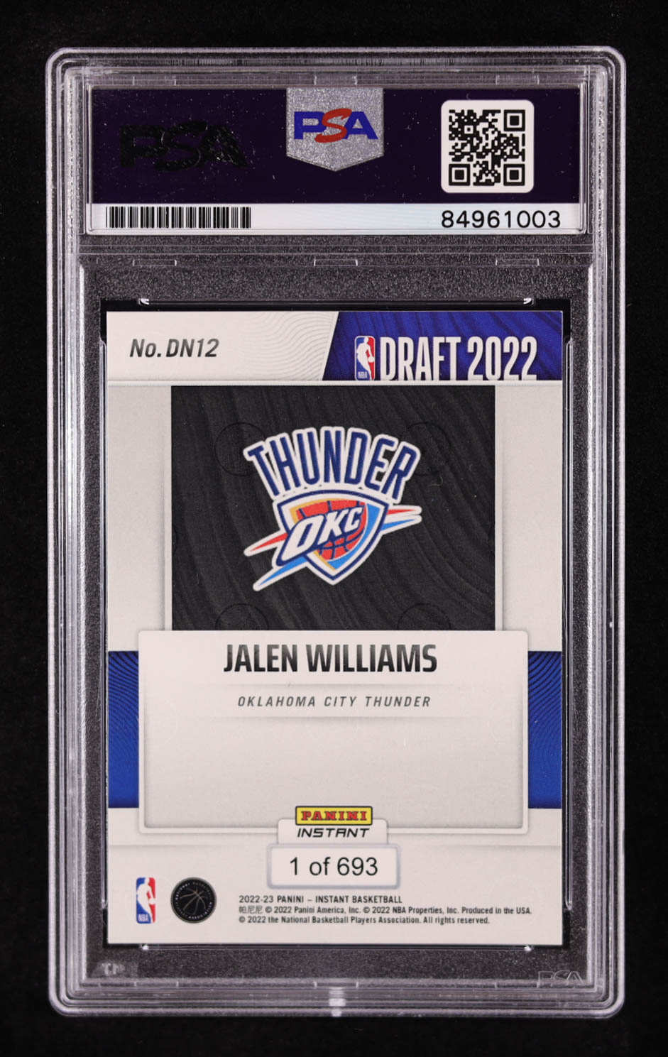 Jalen Williams Signed 2022-23 Panini Instant Draft Night #DN12 RC (PSA 9) at PristineAuction.com Jalen Williams Signed 2022-23 Panini Instant Draft Night #DN12 RC (PSA 9) at PristineAuction.com