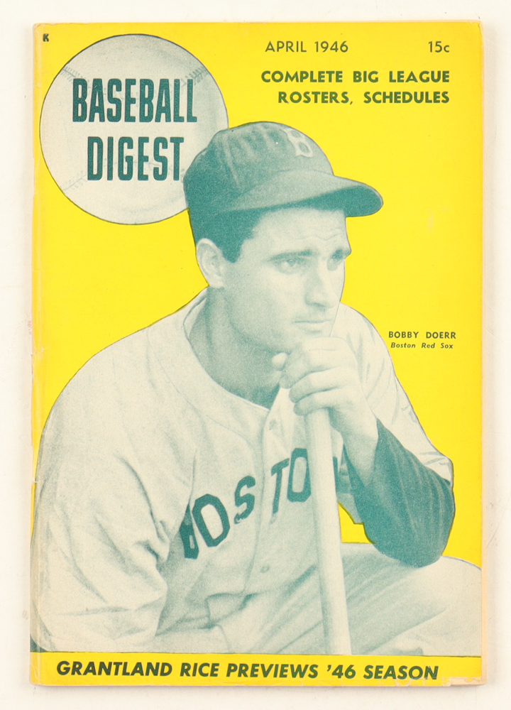 April 1946 Baseball Digest Magazine with Bobby Doerr Cover at PristineAuction.com April 1946 Baseball Digest Magazine with Bobby Doerr Cover at PristineAuction.com