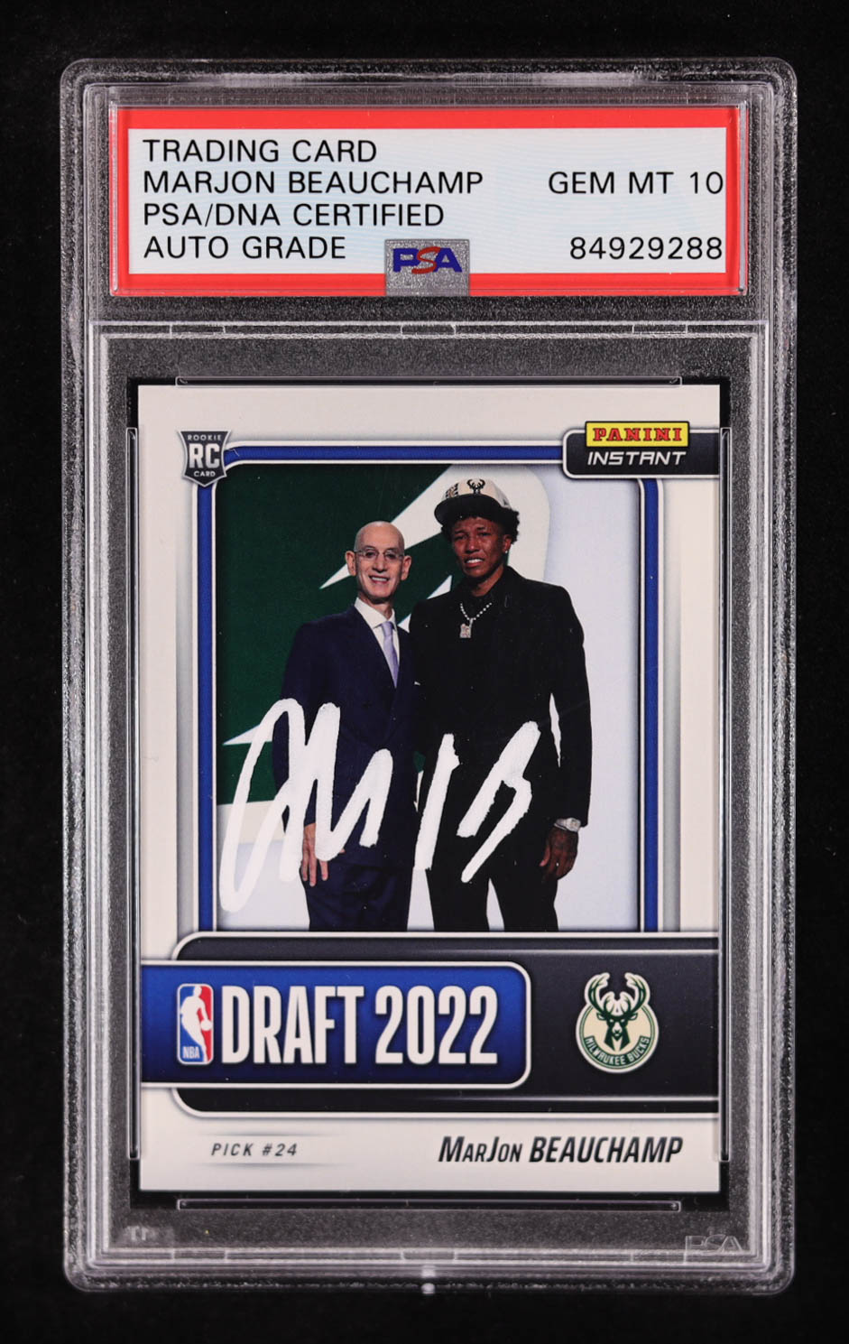 MarJon Beauchamp Signed 2022-23 Panini Instant Draft Night #DN20 RC (PSA 10) at PristineAuction.com MarJon Beauchamp Signed 2022-23 Panini Instant Draft Night #DN20 RC (PSA 10) at PristineAuction.com