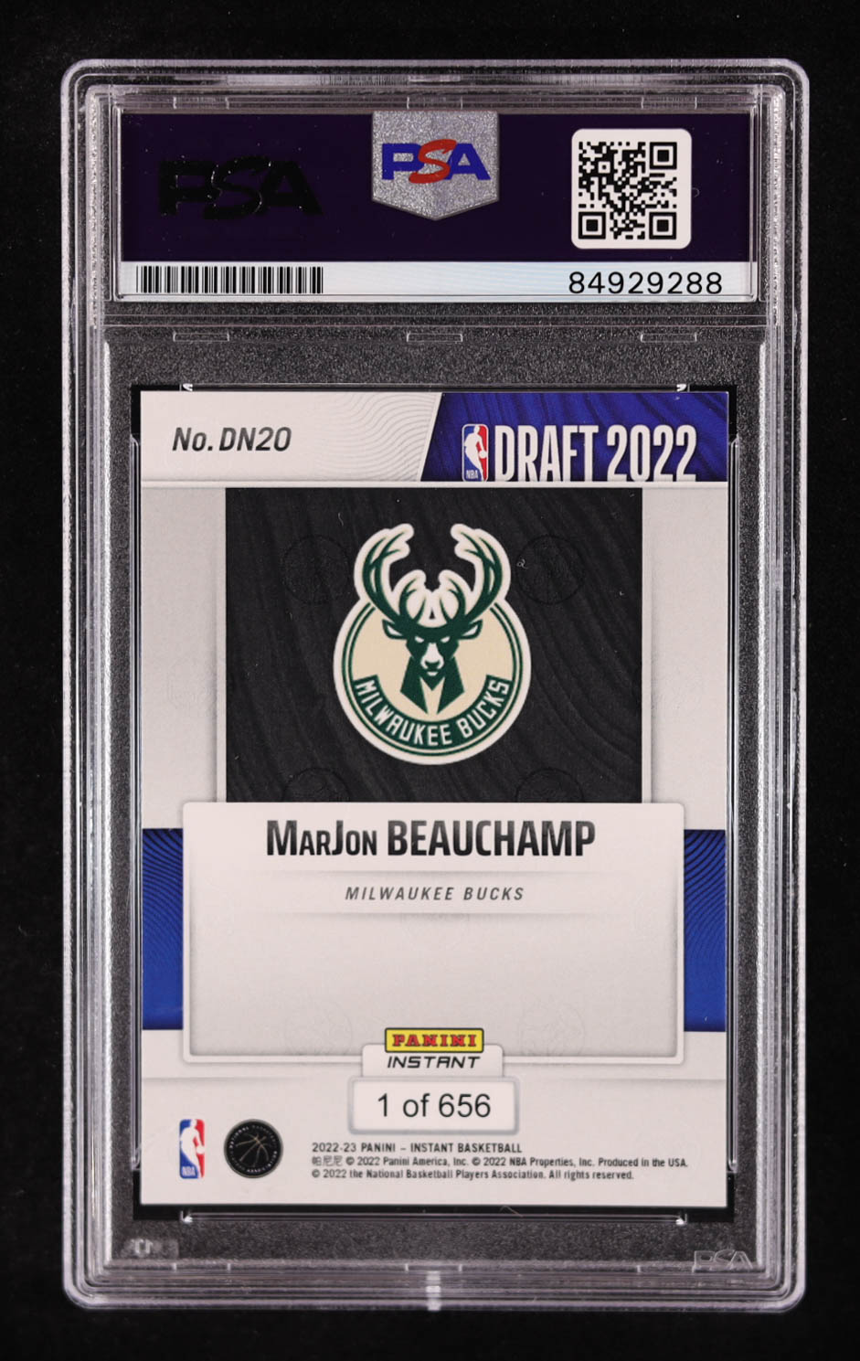 MarJon Beauchamp Signed 2022-23 Panini Instant Draft Night #DN20 RC (PSA 10) at PristineAuction.com MarJon Beauchamp Signed 2022-23 Panini Instant Draft Night #DN20 RC (PSA 10) at PristineAuction.com