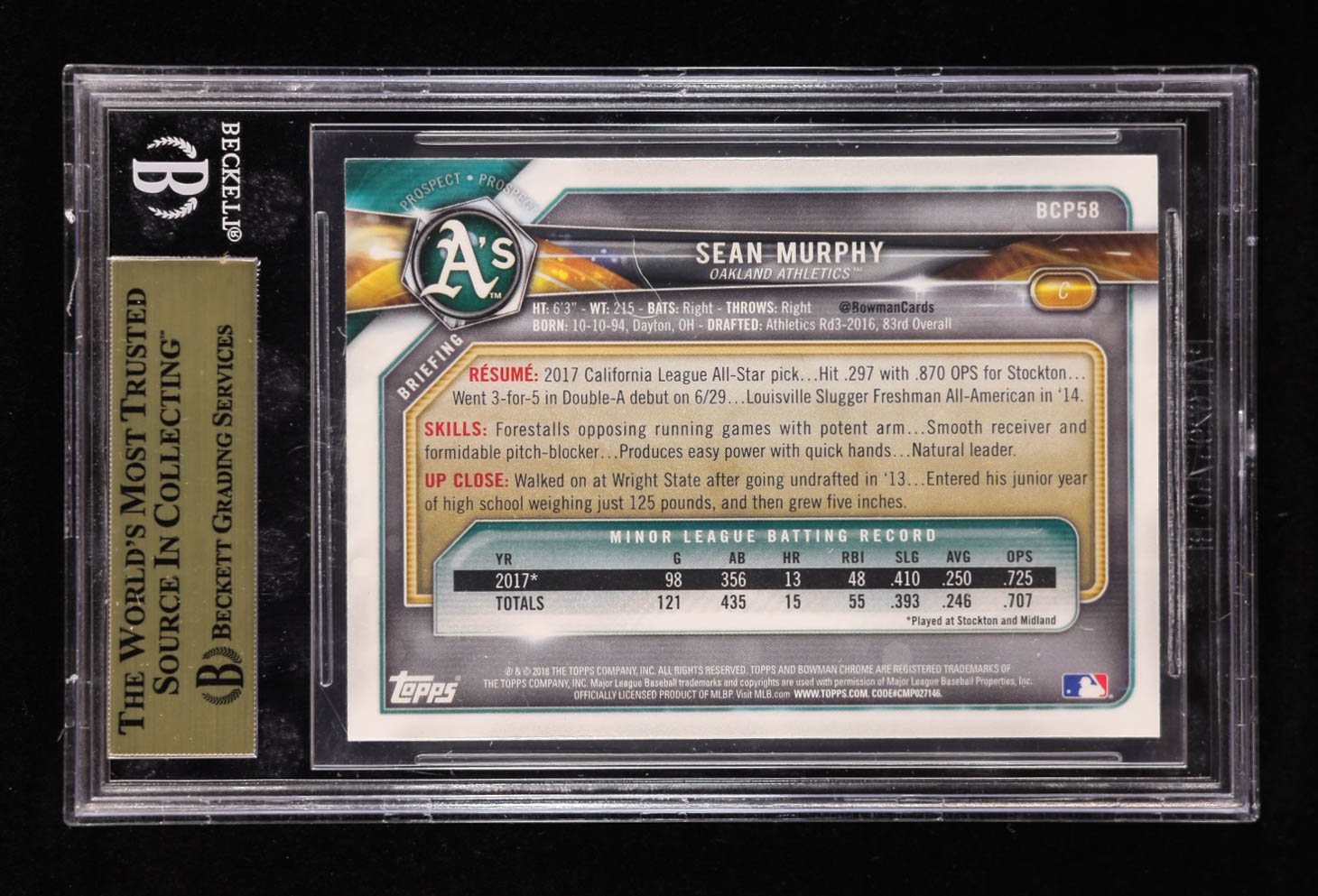 Sean Murphy 2018 Bowman Chrome Prospects #BCP58 RC (BGS 10) at PristineAuction.com Sean Murphy 2018 Bowman Chrome Prospects #BCP58 RC (BGS 10) at PristineAuction.com